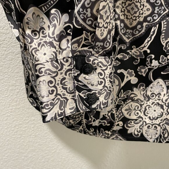 (NWT) CROFT & BARROW Satin Button Down Dress Blouse, Black/Ivory - XL - Picture 2 of 10